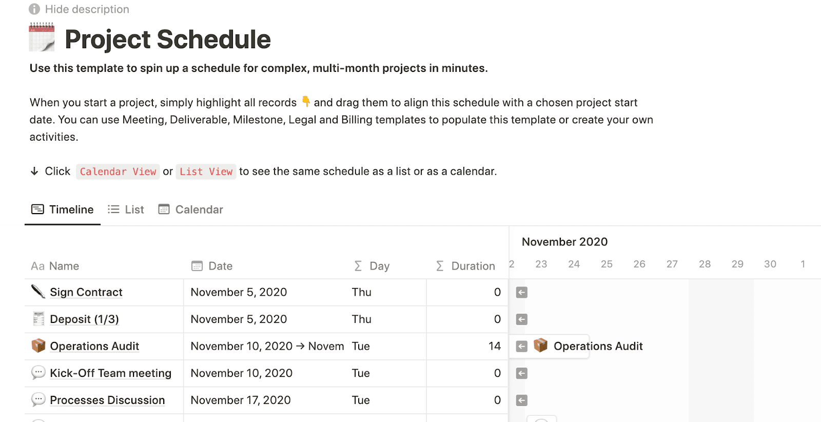Project schedule