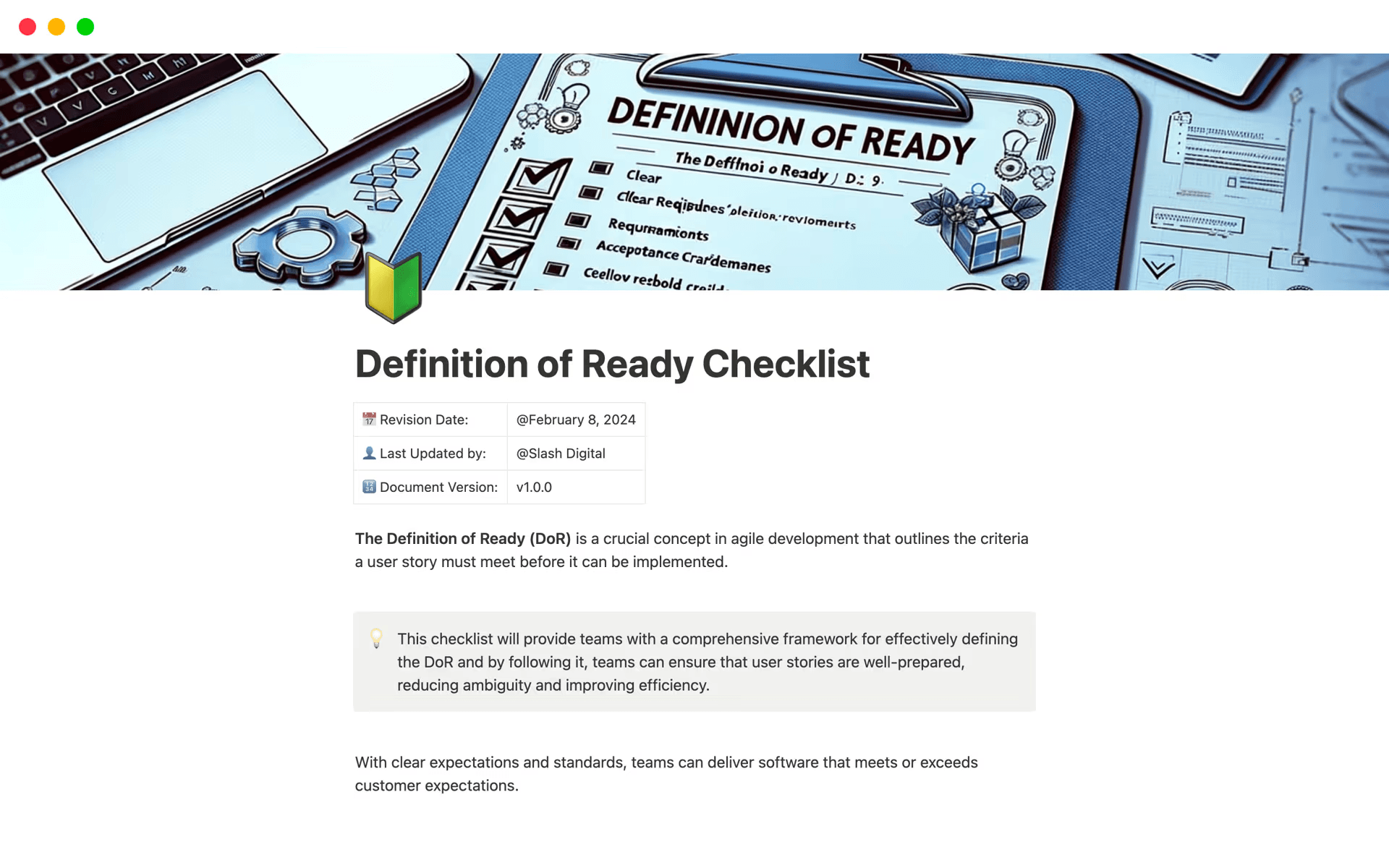 Notion Definition of Ready checklist template