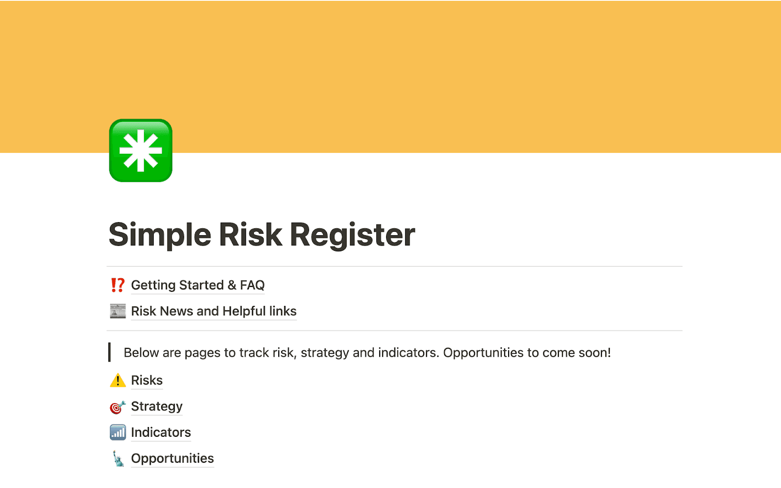 Simple risk register