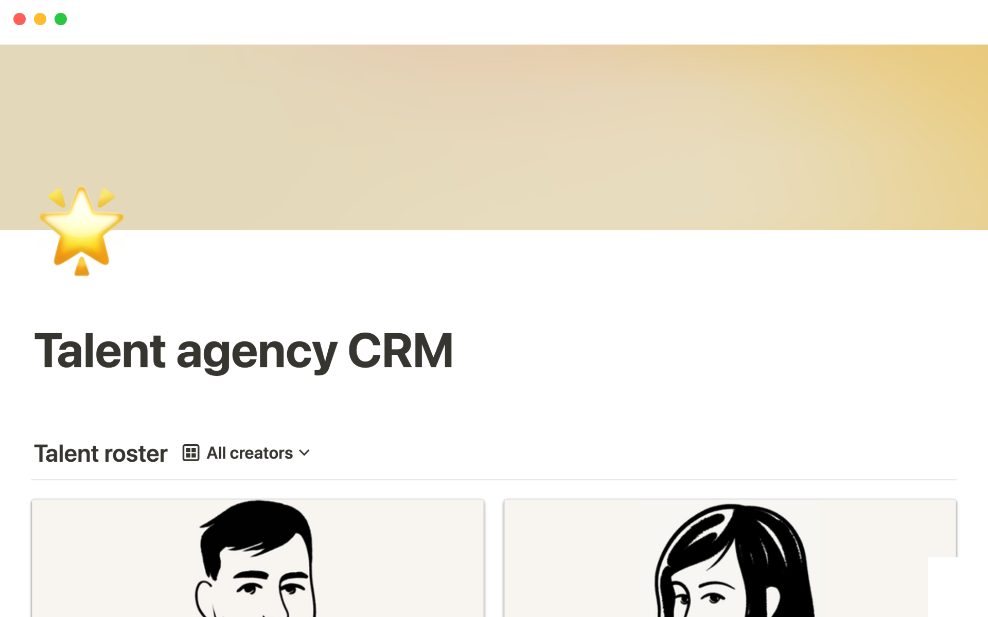 A template preview for Talent agency CRM